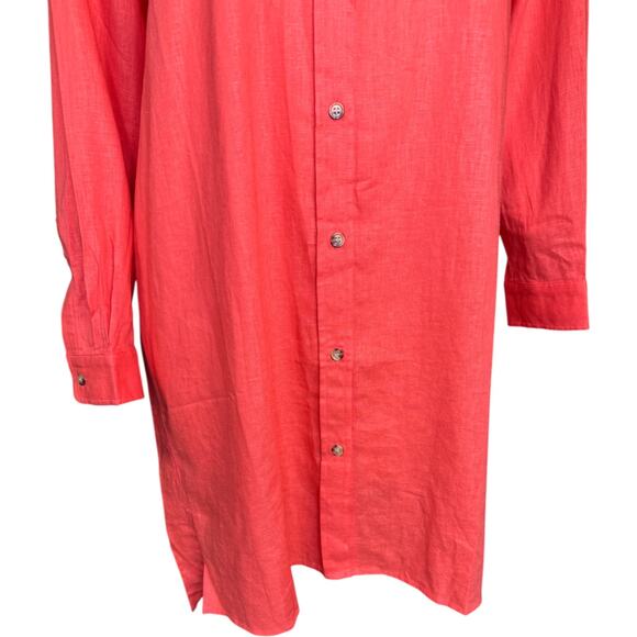 Encore by Idina Menzel Coral Linen Blend Tunic Shirt Dress LP NWOT Button-Front - Picture 9 of 13